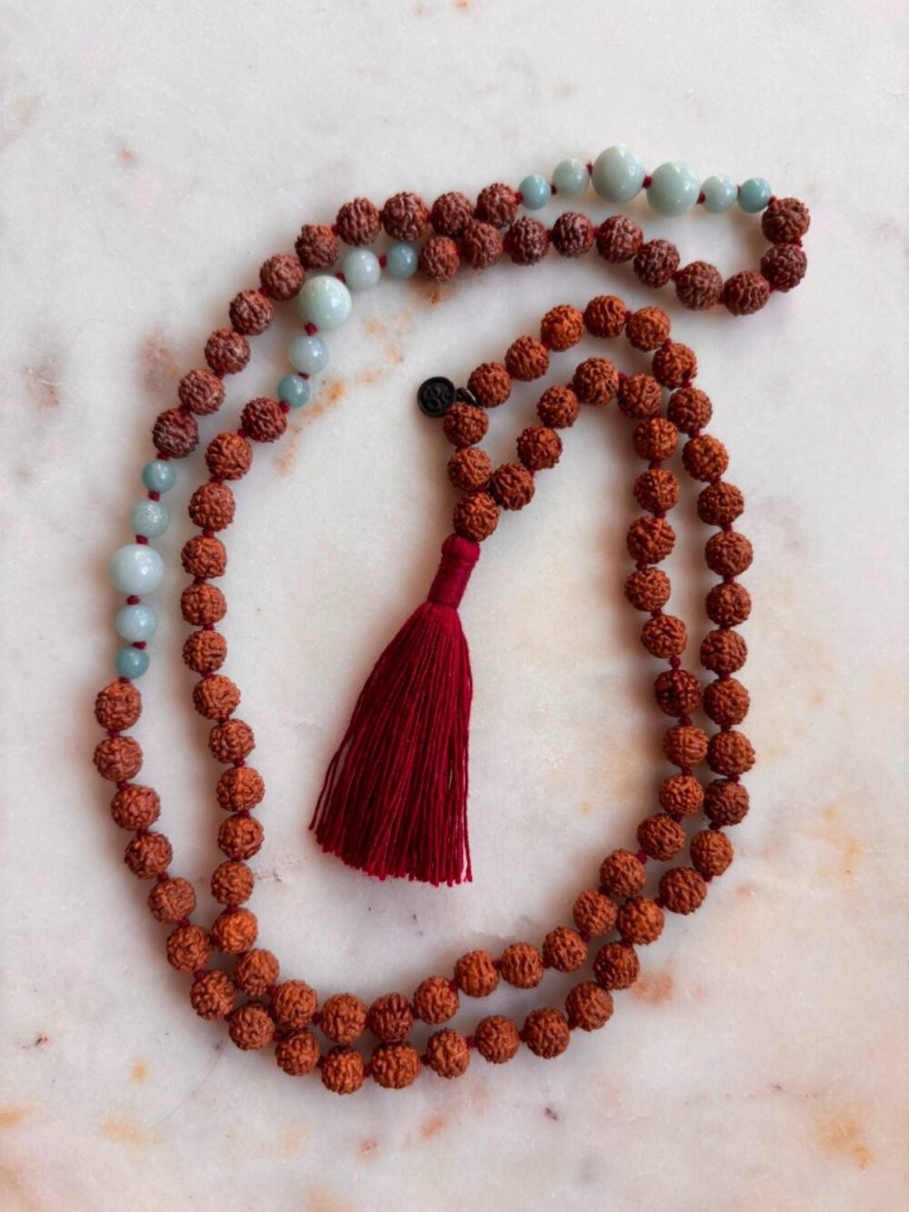 Mala Collective "I Am Whole" Rudraksha & Amazonite 108 Mala Necklace
